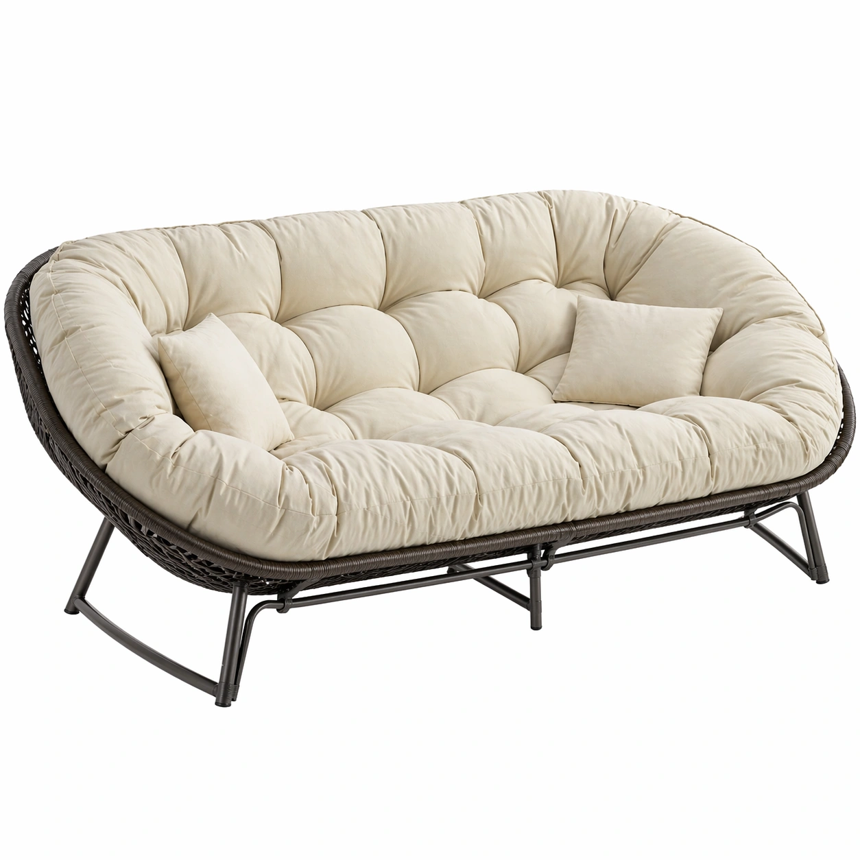 Sofa redondo exterior con estructura metalica y cojin acolchado