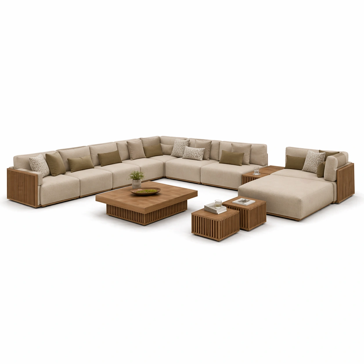 Sofa modular exterior grande en U con mesa central
