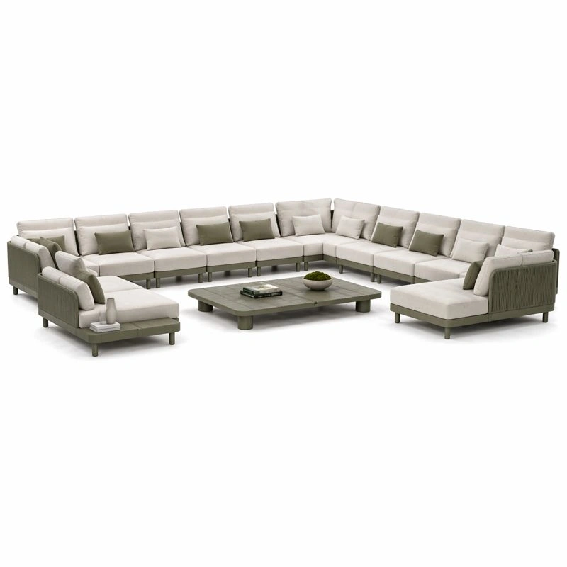Sofa modular exterior grande con estructura ligera y mesa