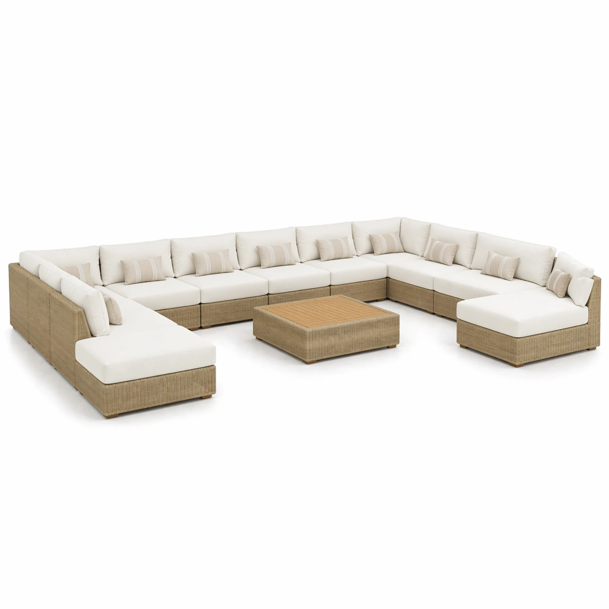 Sofa modular exterior ratan sintetico en U con mesa central