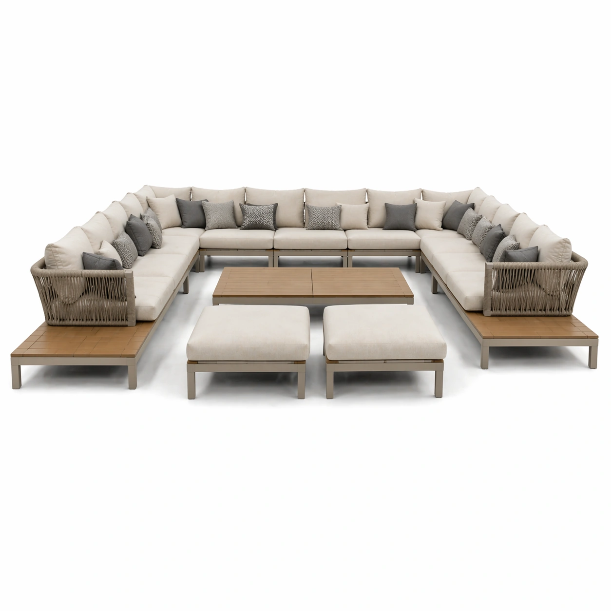Sofa modular exterior grande con plataforma y mesa central