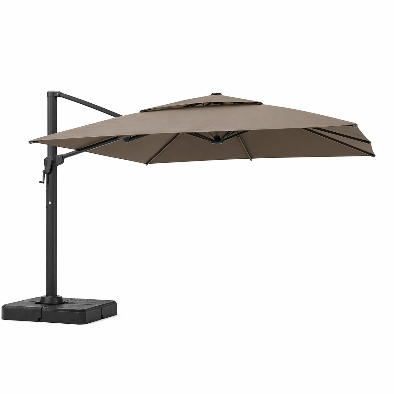 Sombrilla exterior lateral marron con base modular resistente