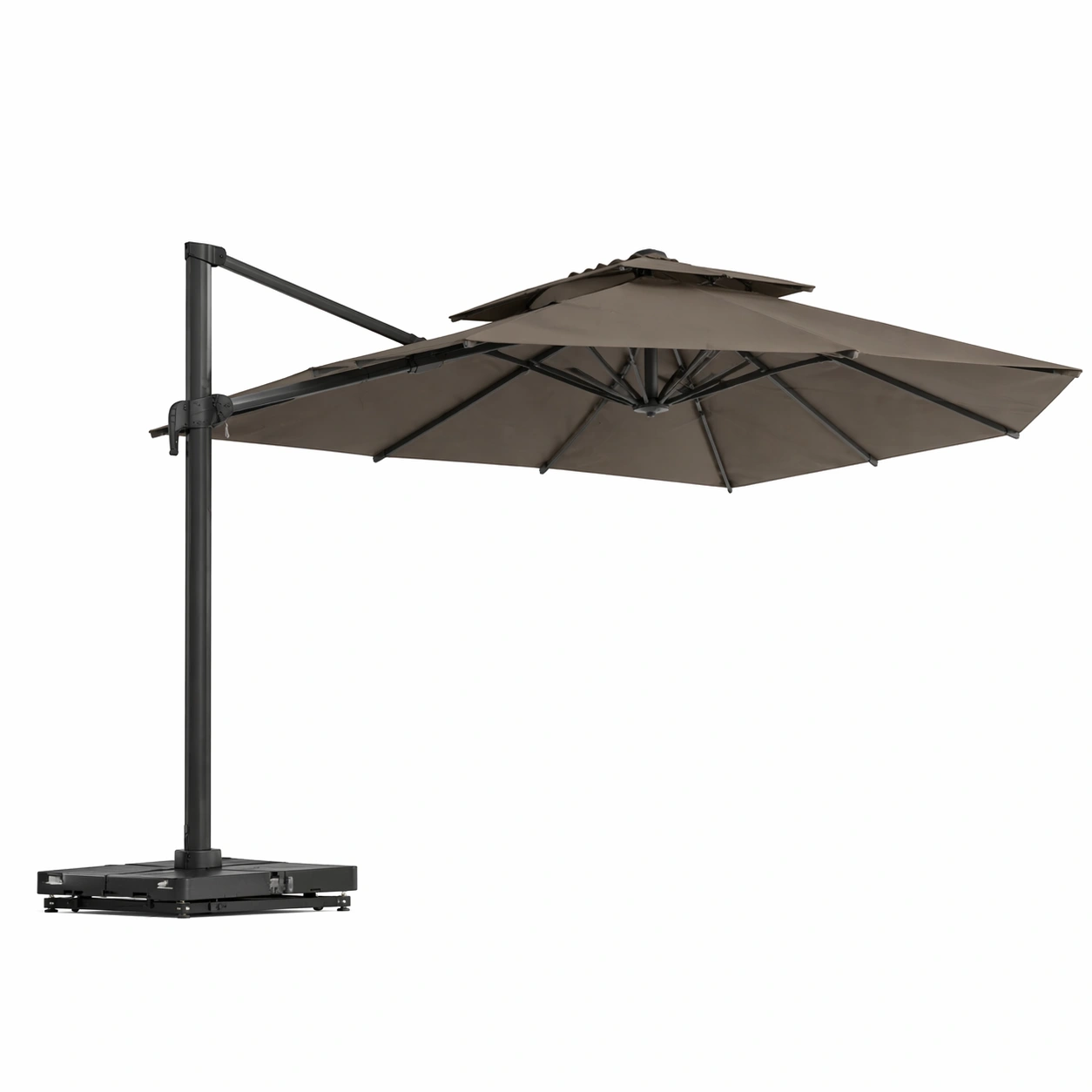 Sombrilla jardin lateral marron oscuro con base pesada