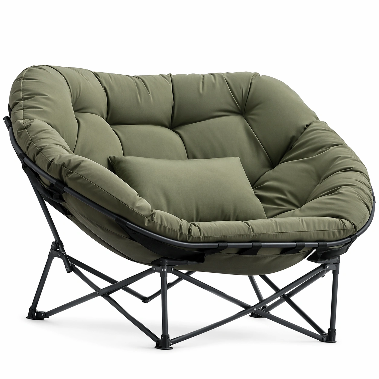 Sillon plegable grande color verde con estructura metalica y cojin acolchado estilo camping relax interior exterior asiento comodo portatil hogar-nextempest