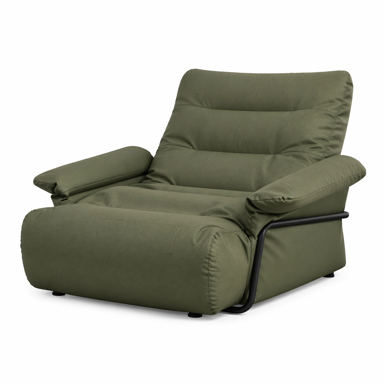 Sillon bajo moderno color verde con estructura metalica negra y asiento acolchado diseno minimalista relax interior comodidad asiento individual hogar-nextempest