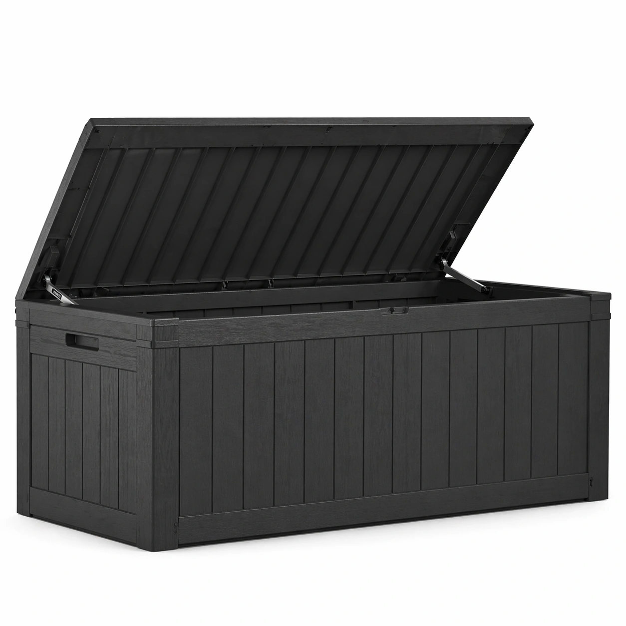 Caja exterior grande color negro con tapa abatible sistema hidraulico estructura resistente almacenamiento jardin terraza organizacion exterior hogar-nextempest