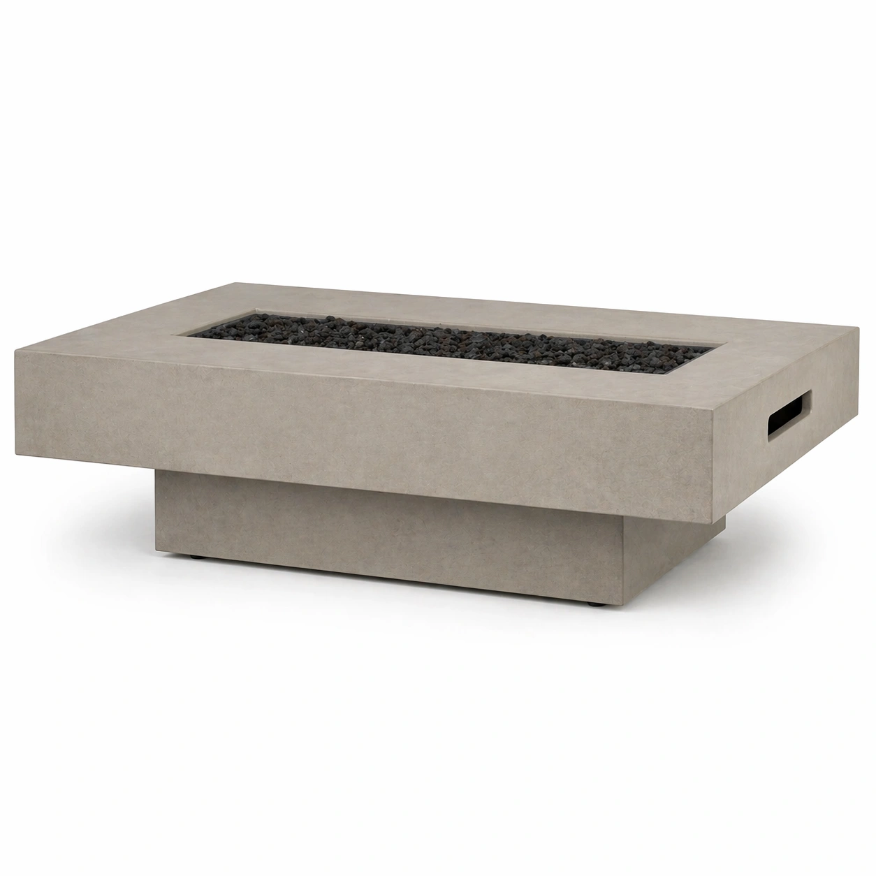 Mesa de centro rectangular gris con area central tipo fuego
