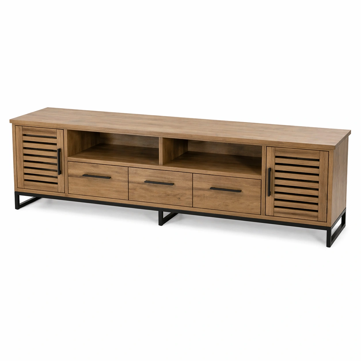 Mueble TV largo moderno madera con puertas y cajones estilo industrial