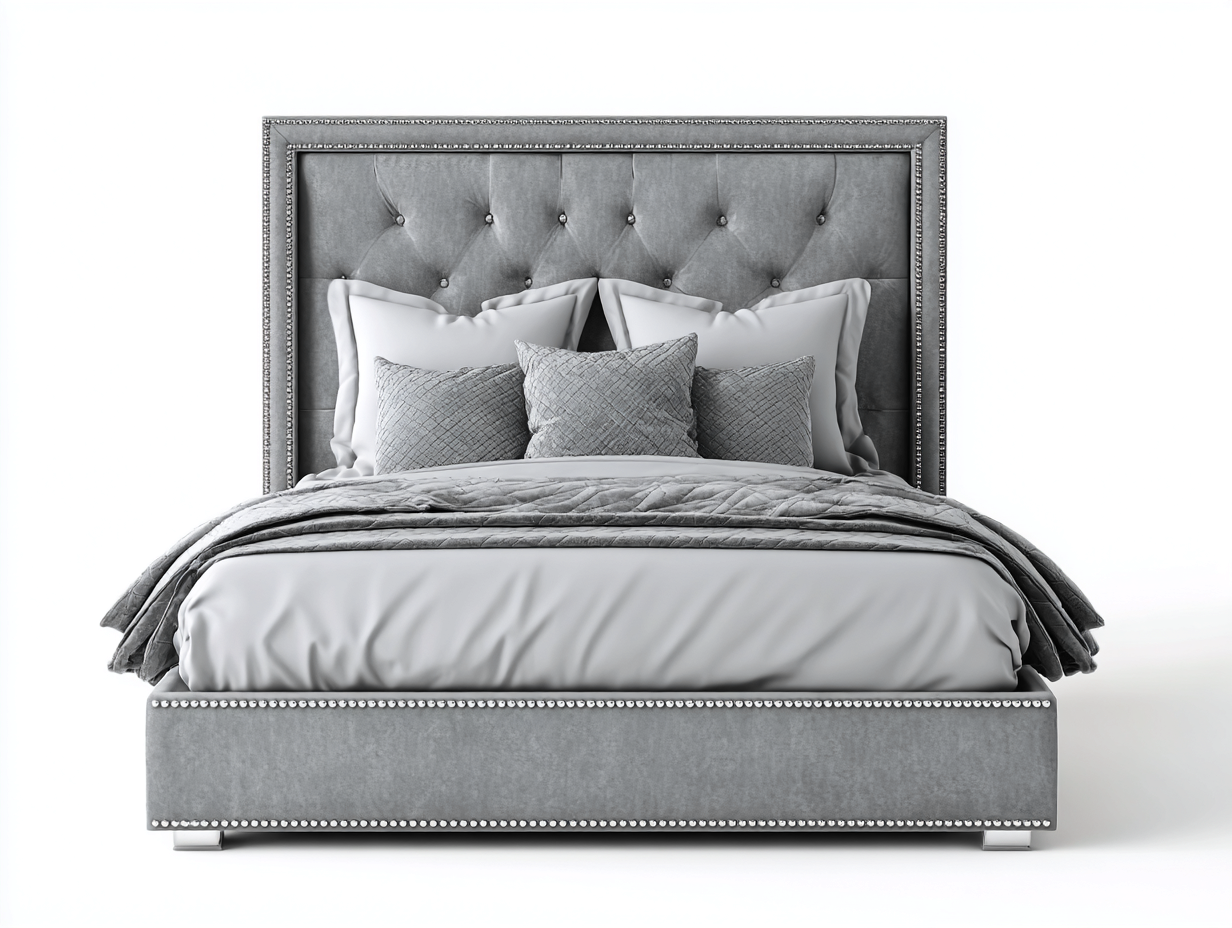 Letto matrimoniale - velluto-legno - 208x188x128 cm - grigio chiaro - stile moderno elegante-Liriamidecor