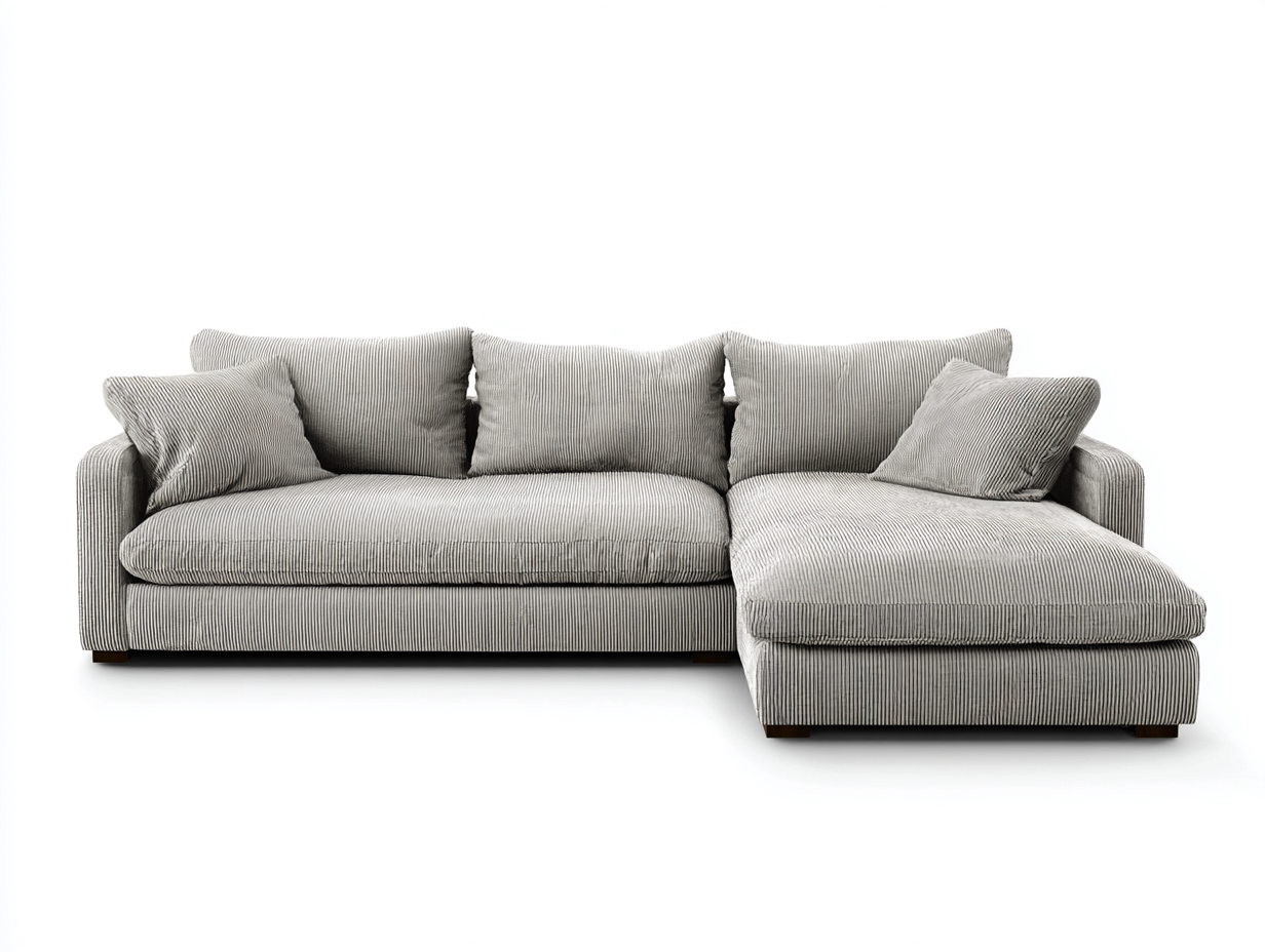 Divano angolare - tessuto velluto a coste - 298x178x87 cm - grigio chiaro - stile moderno-Liriamidecor