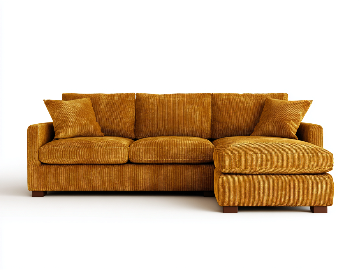 Divano angolare - tessuto velluto a coste-legno - 284x170x85 cm - giallo senape - stile moderno-Liriamidecor