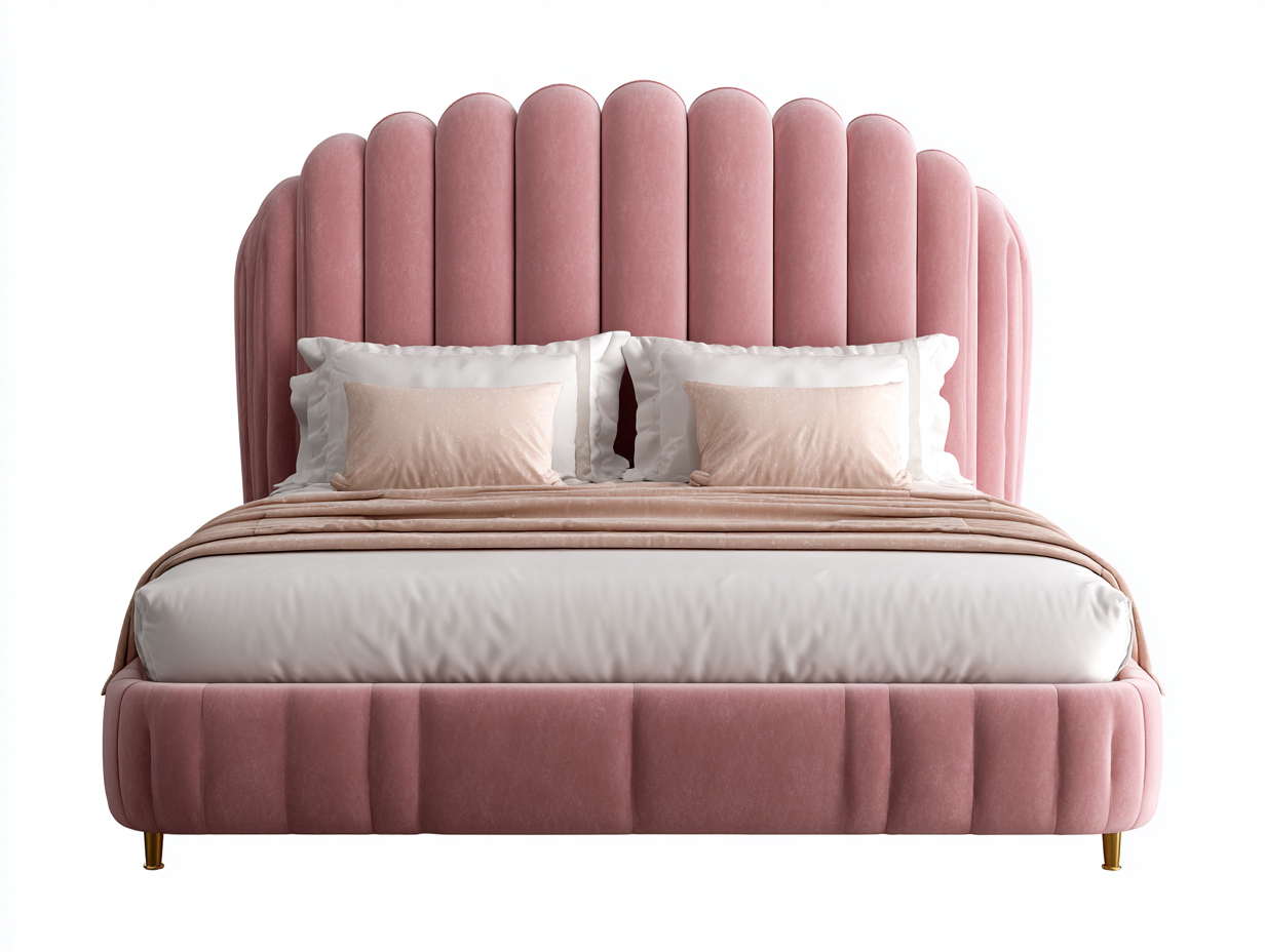 Letto matrimoniale - velluto-legno-metallo - 218x198x138 cm - rosa antico - stile moderno raffinato-Liriamidecor
