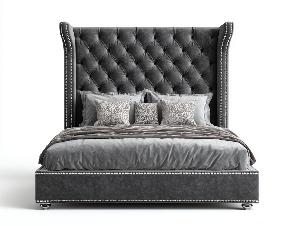 Letto matrimoniale - velluto-legno - 212x192x145 cm - grigio antracite - stile classico contemporaneo-Liriamidecor