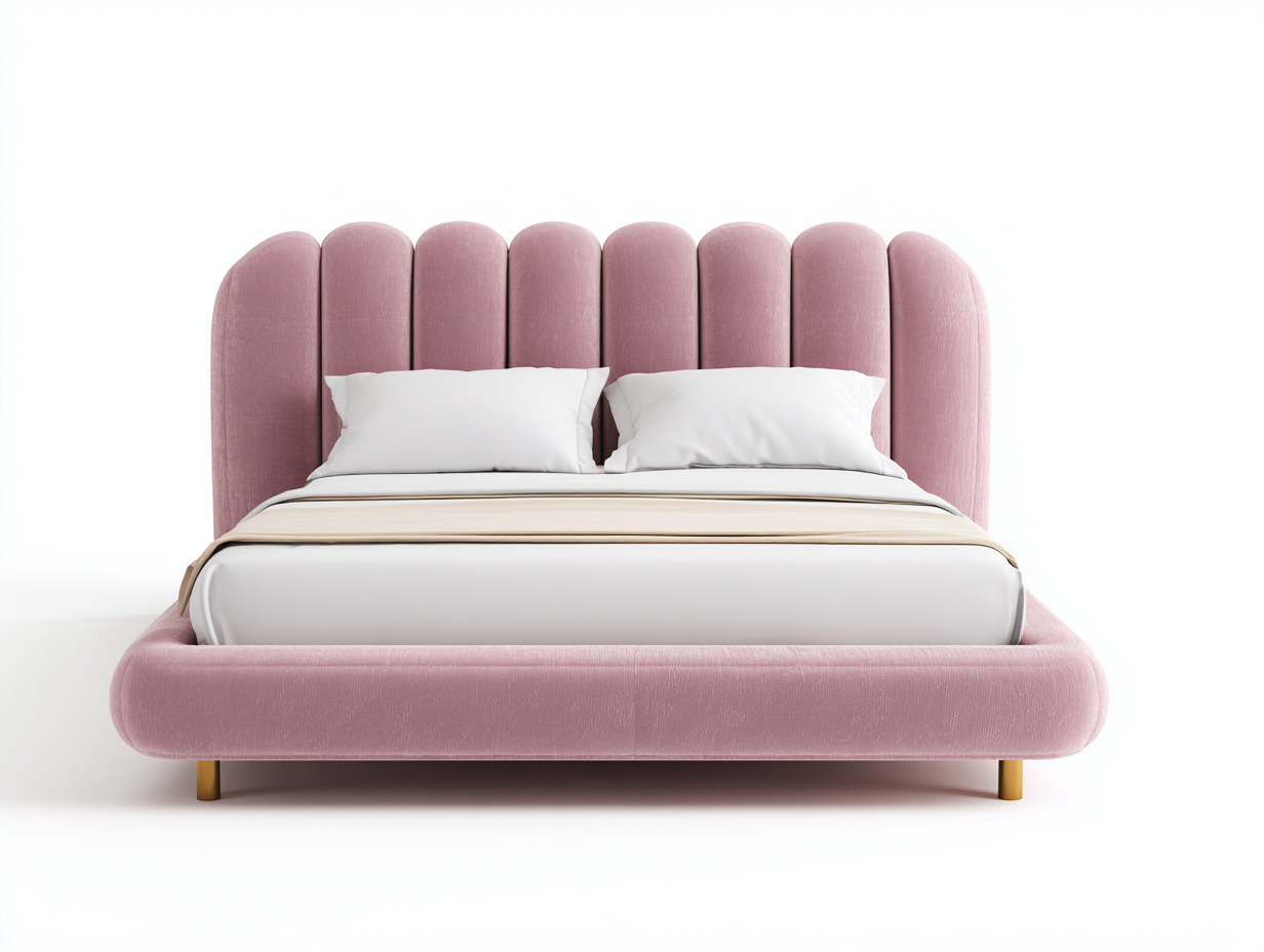 Letto matrimoniale - velluto-legno-metallo - 212x188x122 cm - rosa tenue - stile moderno minimalista-Liriamidecor
