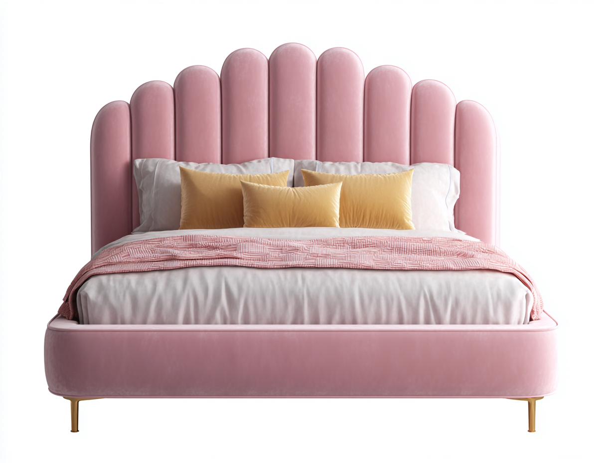 Letto matrimoniale - velluto-legno-metallo - 210x190x130 cm - rosa - stile moderno elegante-Liriamidecor