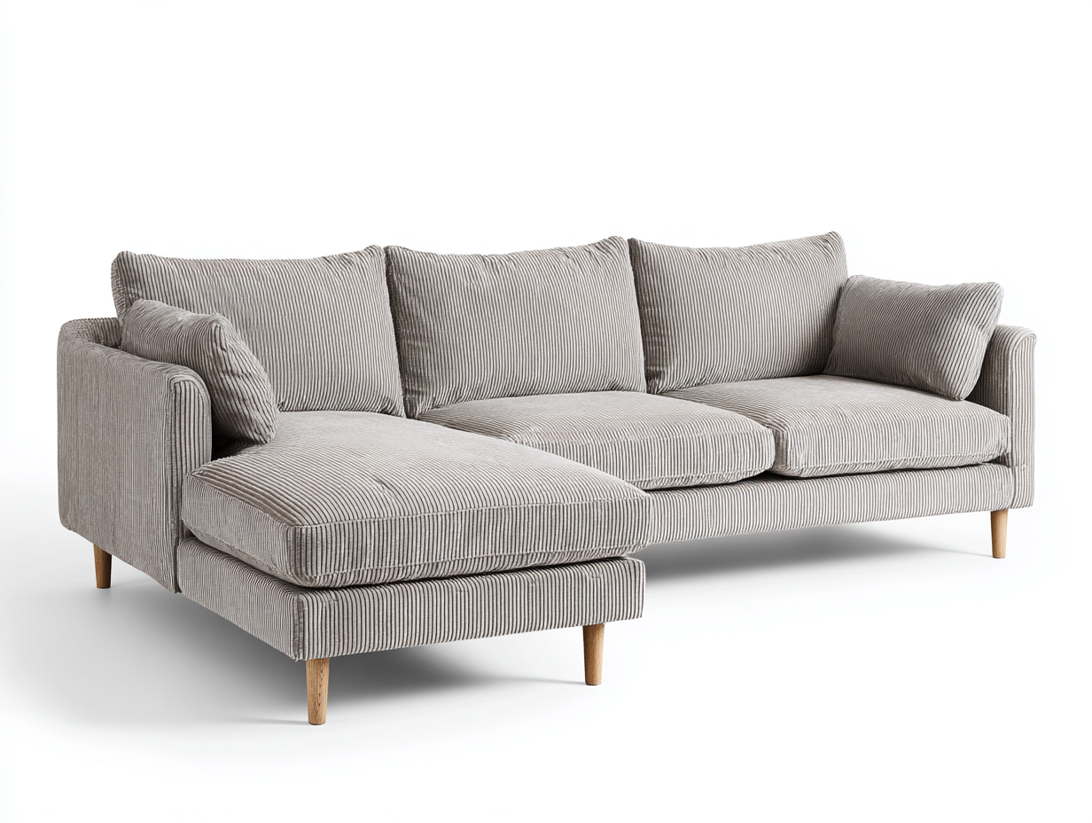 Divano angolare - tessuto velluto a coste-legno - 276x165x83 cm - grigio chiaro - stile nordico-Liriamidecor