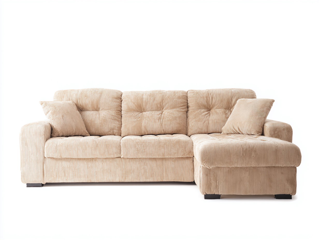 Divano angolare - tessuto velluto a coste - 290x176x88 cm - beige - stile moderno-Liriamidecor