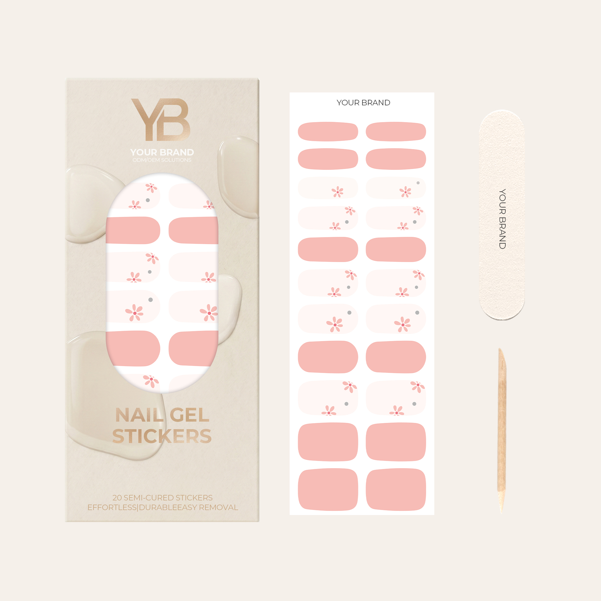Custom OEM Floral Art Design Gel Nail Strips - SolarCure Natural Sunlight Curing Semi-Cured Nail Wraps Wholesale Supplier
