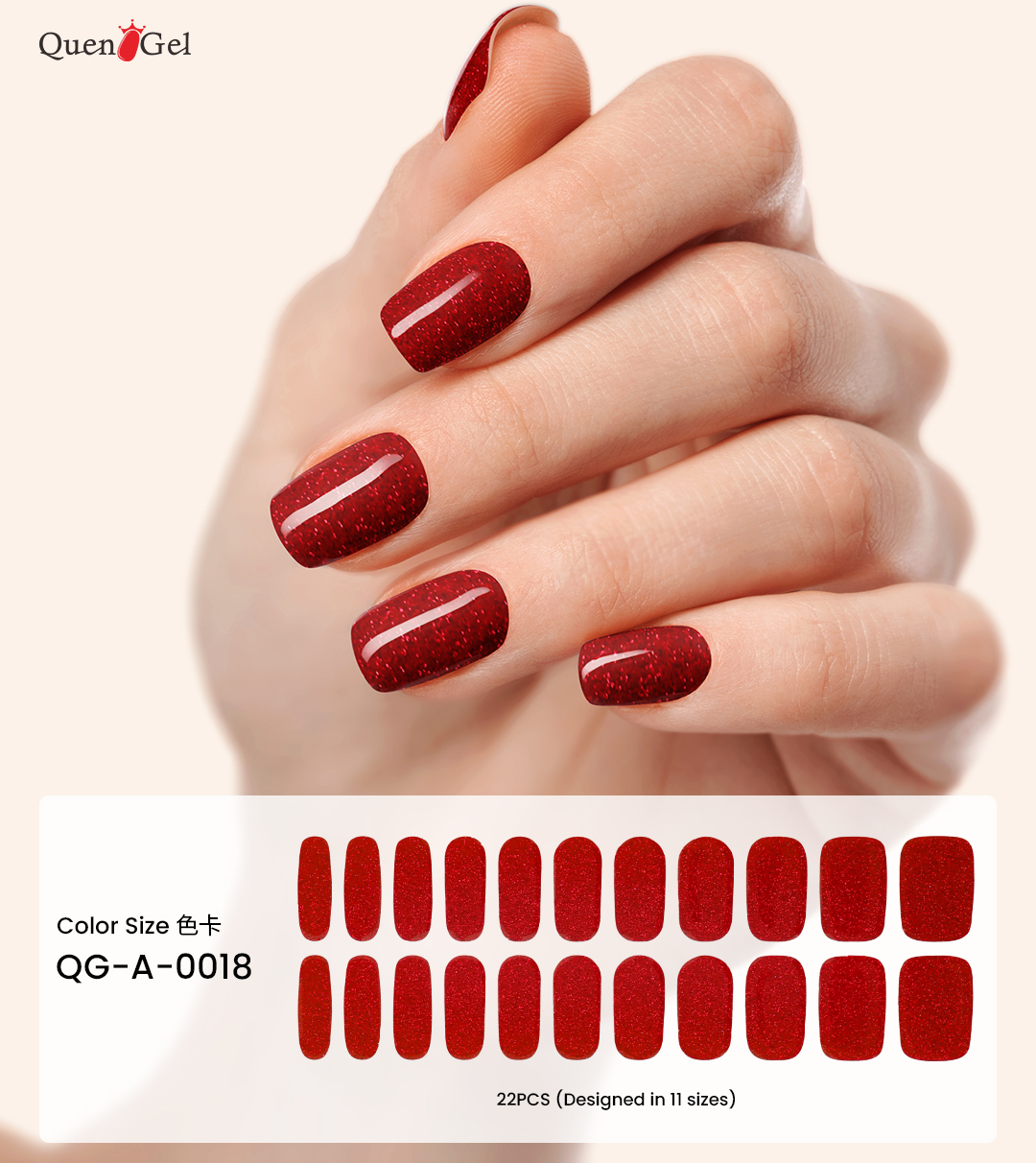 QuenGel SolarCure Wholesale Glitter Semi-Cured Gel Nail Wraps - UV-Free Sun Curing Sparkle Nail Strips Factory Custom OEM