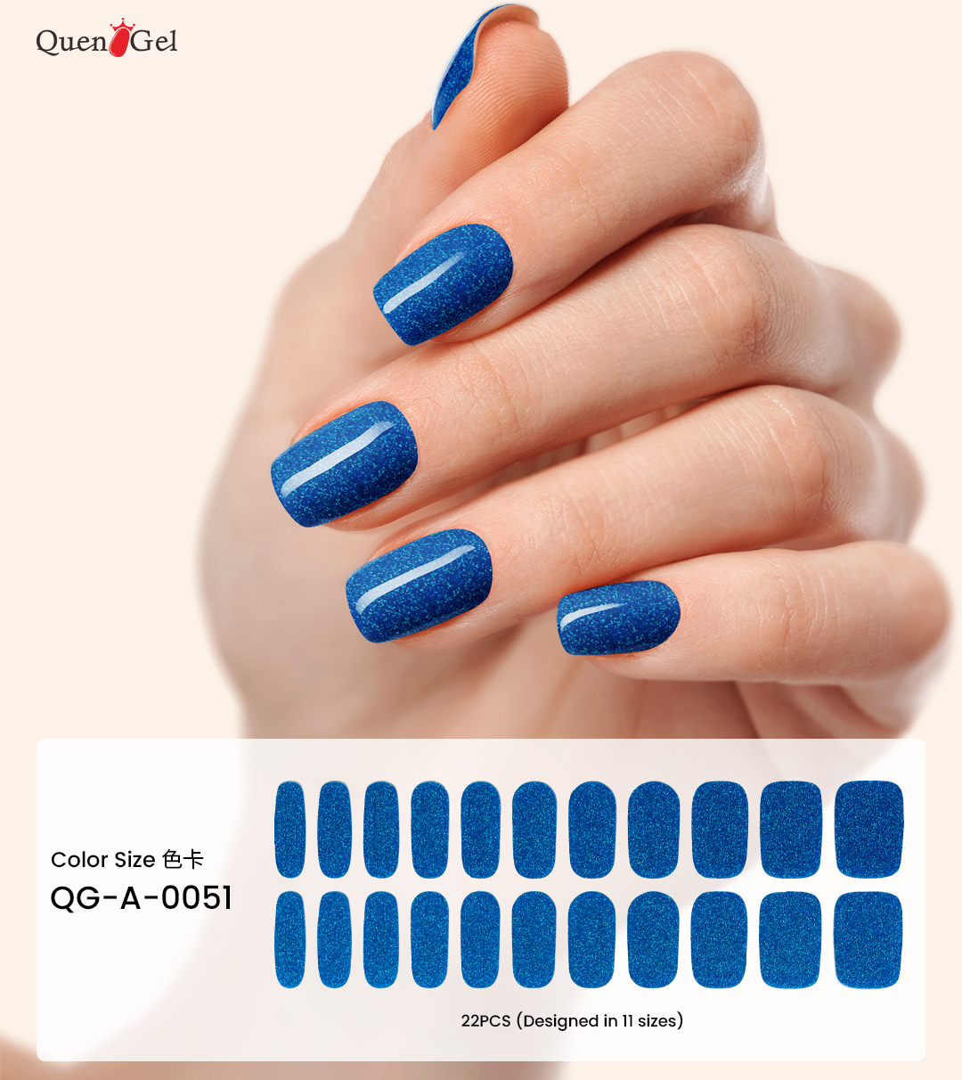 QuenGel Factory Direct Sparkling Glitter Semi-Cured Gel Nail Wraps - SolarCure Sun Curing Glossy Glitter Gel Polish Strips Custom OEM