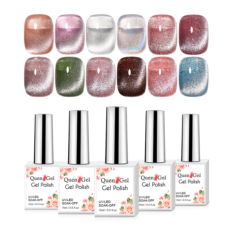 2026 Spring/Summer Gel Nail Polish Set: Translucent Crystal Cat-Eye Gel featuring versatile rainbow laser, nude, and aurora effects.