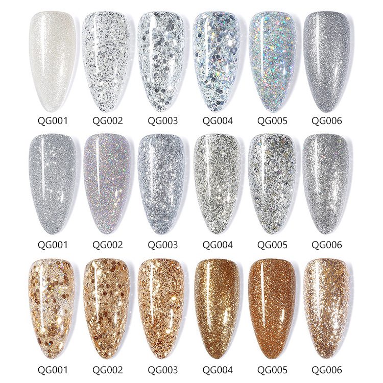 2026 Large-Bottle Nail Gel Polish: Diamond Sequins, Glitter, and Iridescent Flakes (Champagne Silver-White)