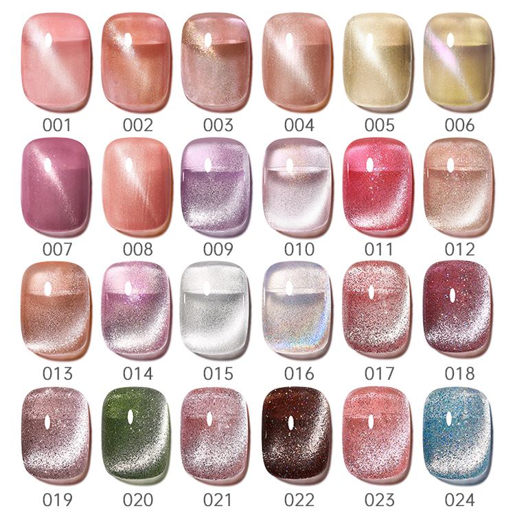 2026 Spring/Summer Gel Nail Polish Set: Translucent Crystal Cat-Eye Gel featuring versatile rainbow laser, nude, and aurora effects.