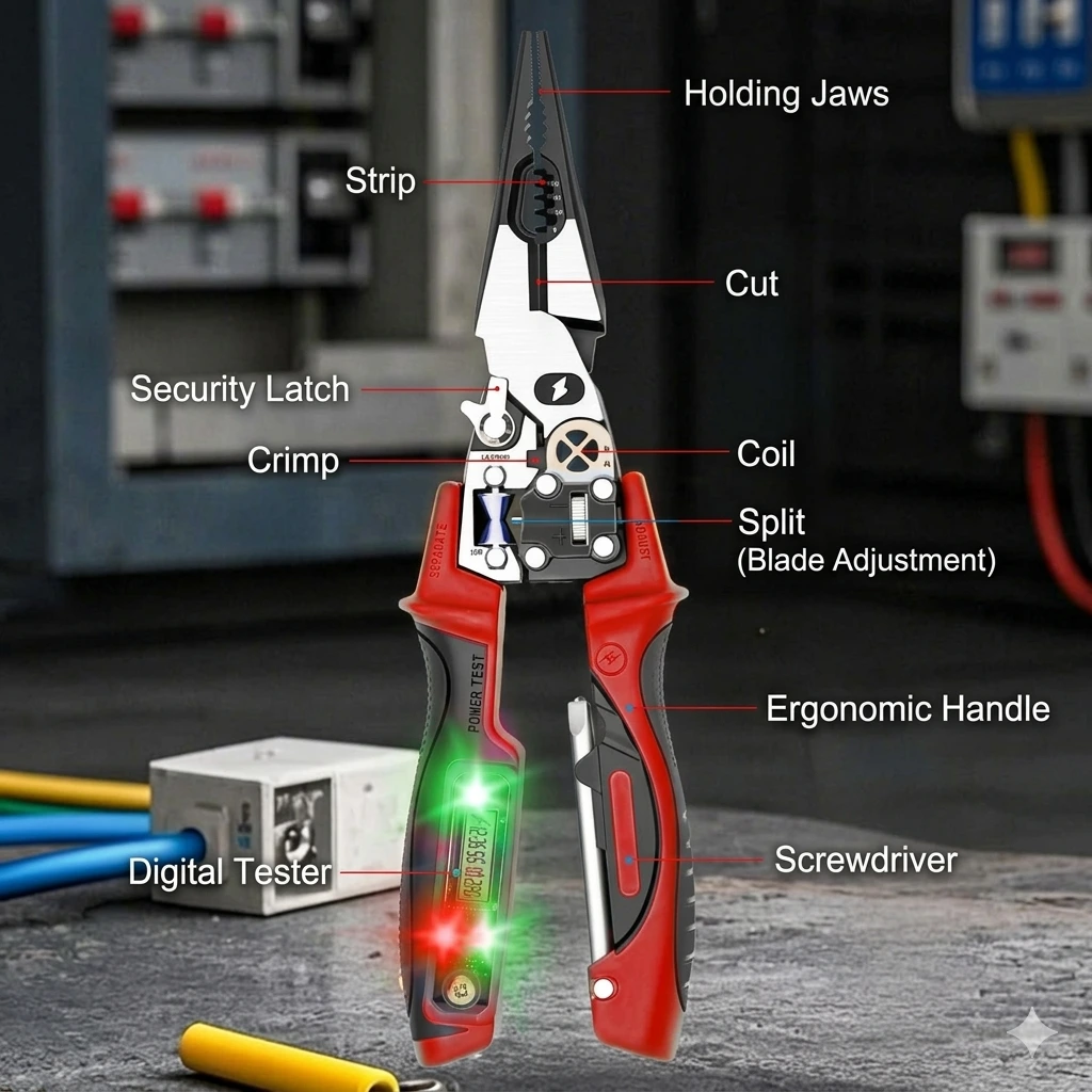 9-in-1 Multi-Functional Digital Display Electrician’s Pliers