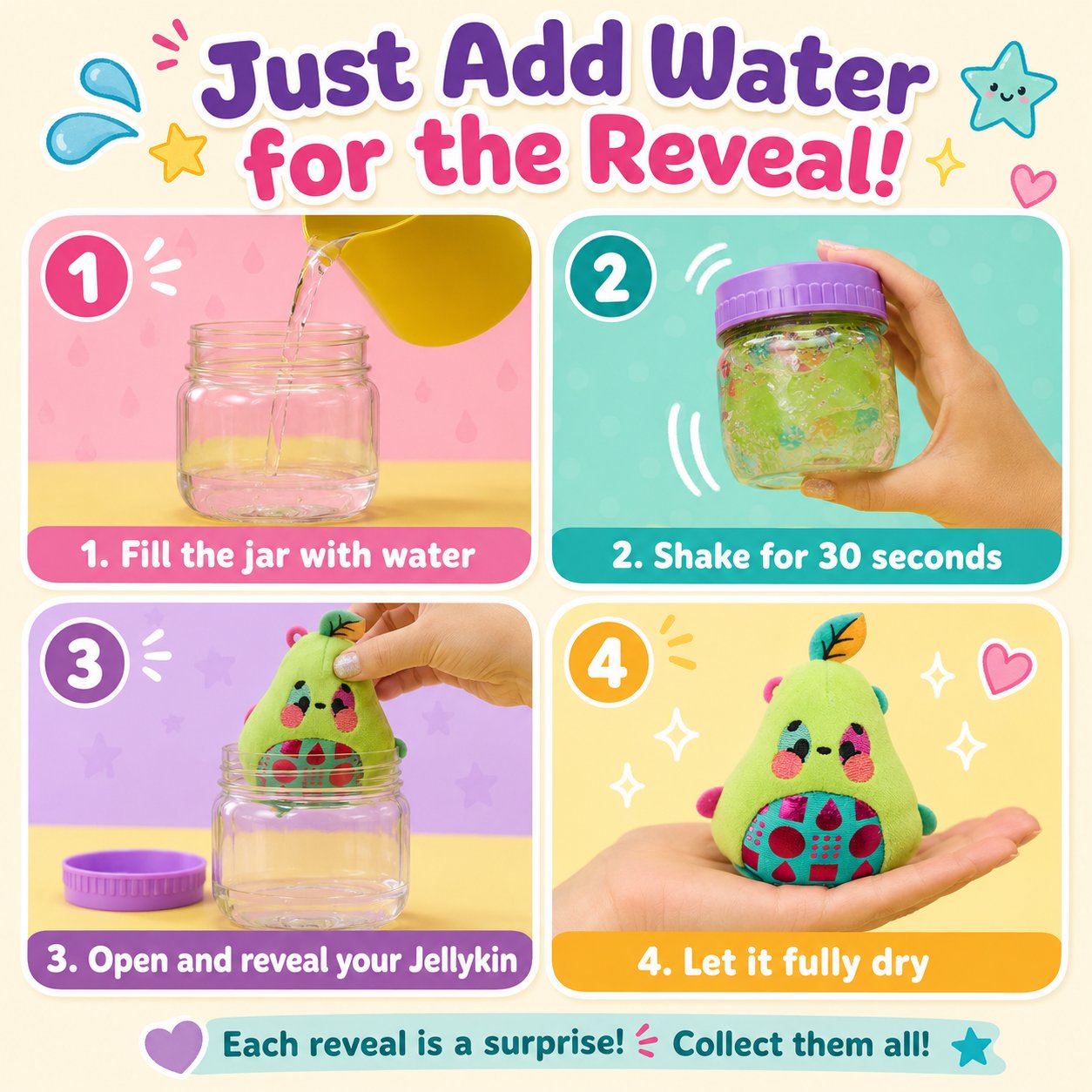 Magic Jellykins Surprise Plush Jar, Magical Transforming Water-Activated Toy
