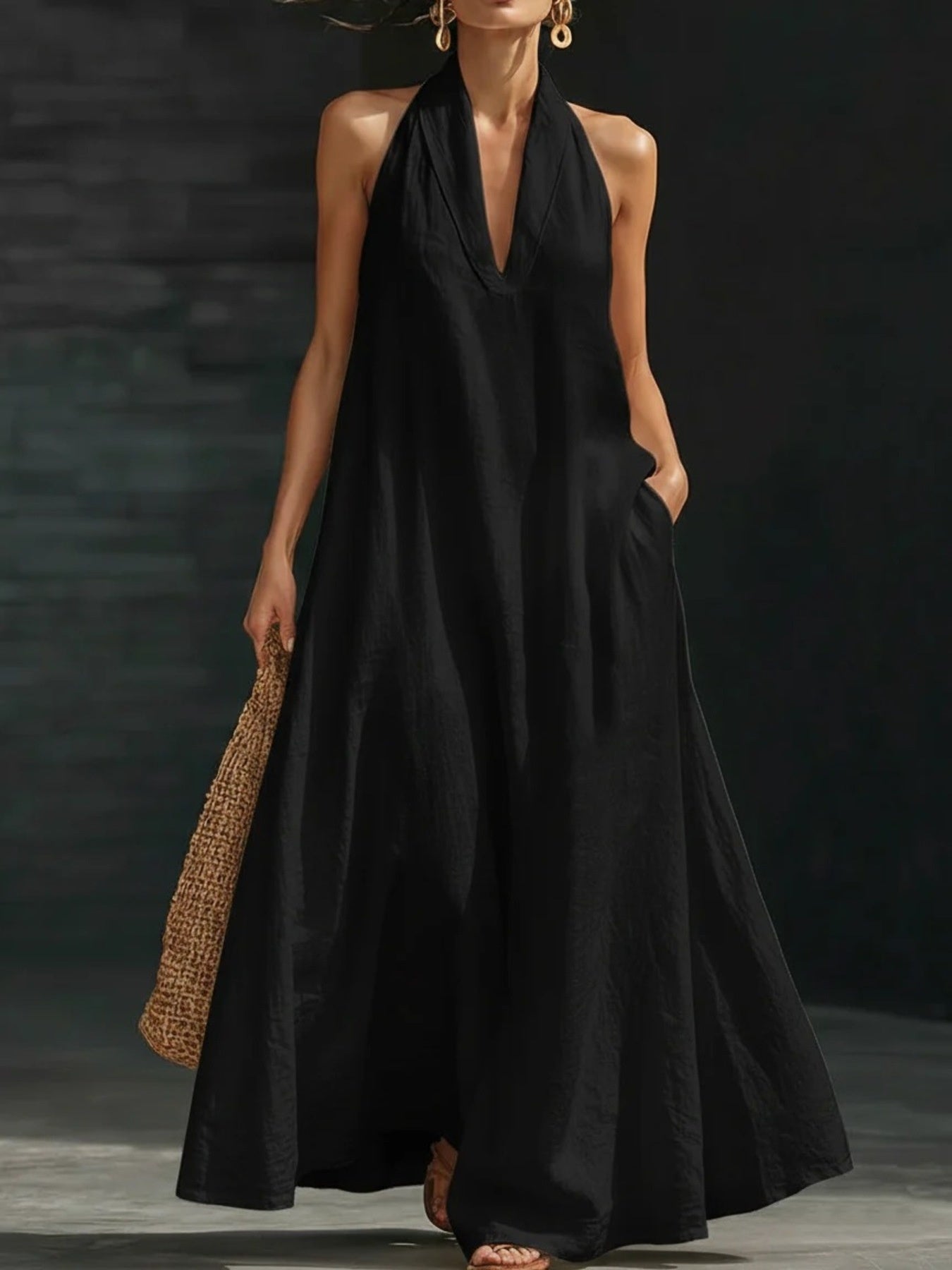 Halter Neck Maxi Dress with Pockets