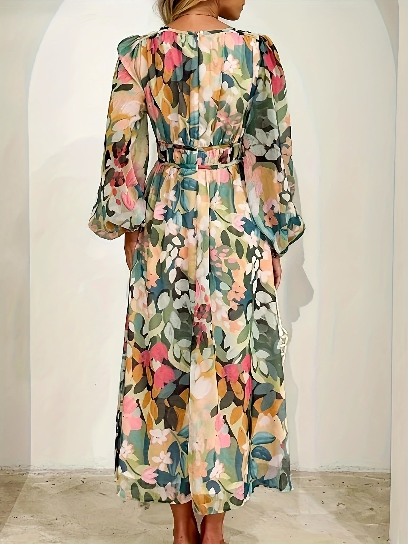 Floral Print Long Sleeve Midi Dress