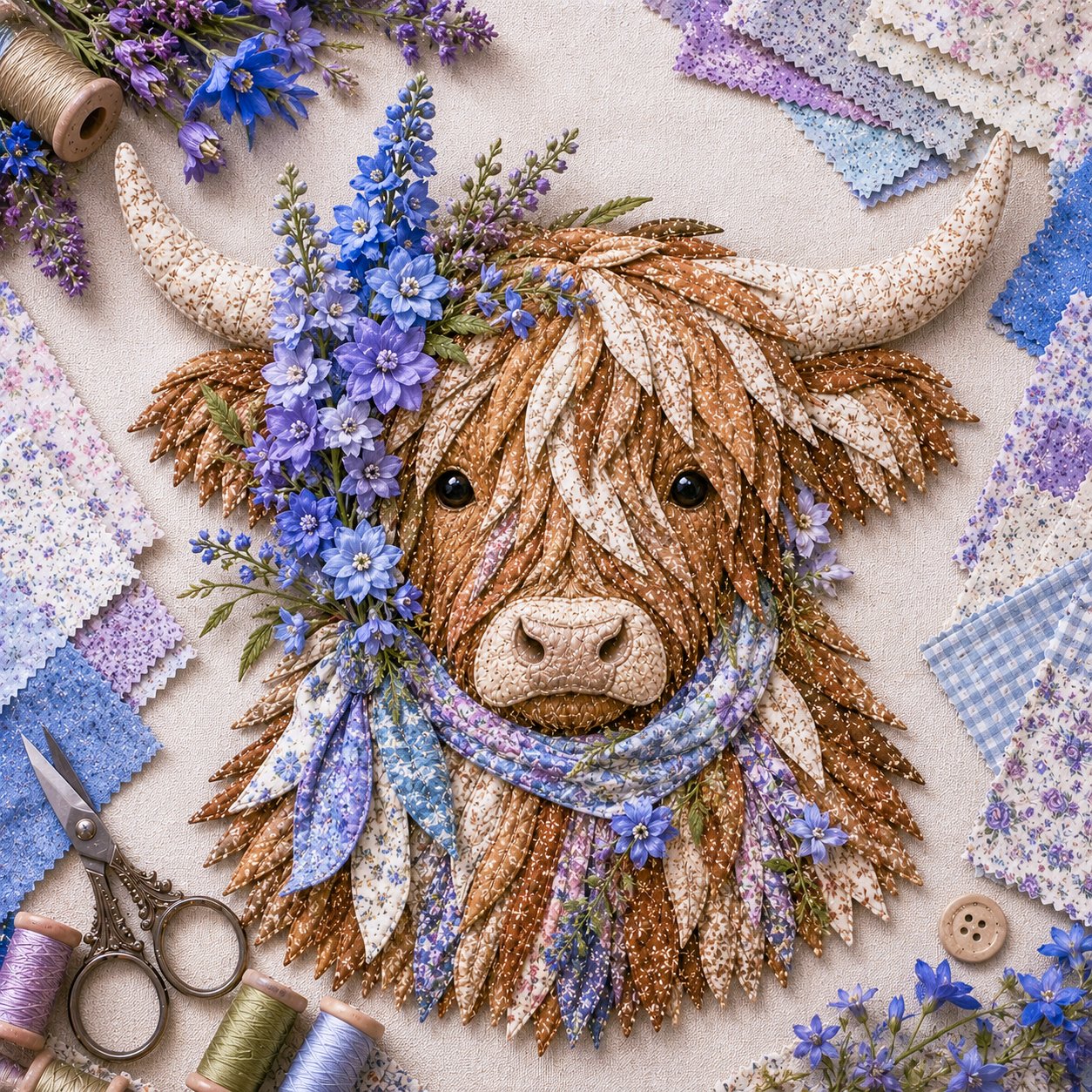 July Larkspur Highland Cow