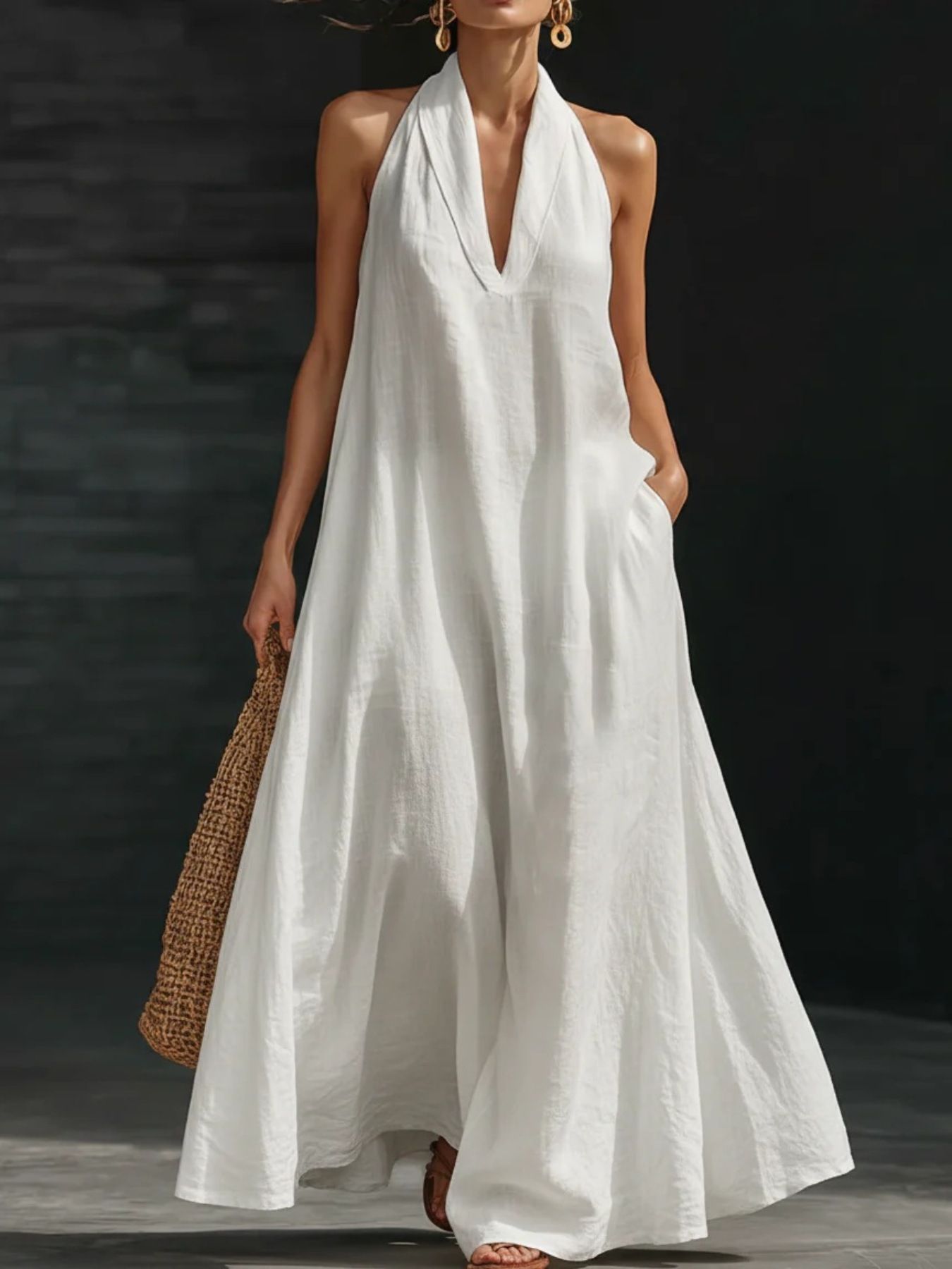 Halter Neck Maxi Dress with Pockets