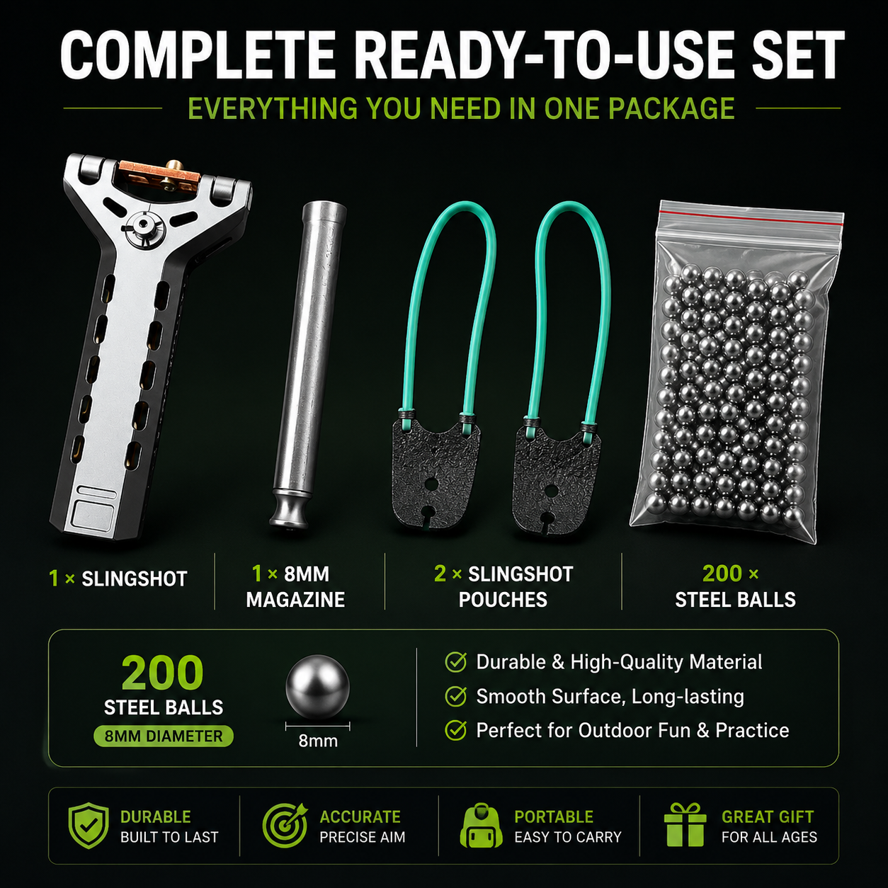 🔥Limited-Time 50% OFF✨Professional Telescopic Aluminum Alloy Auto-Loading Slingshot Full Kit (200 Steel Balls)