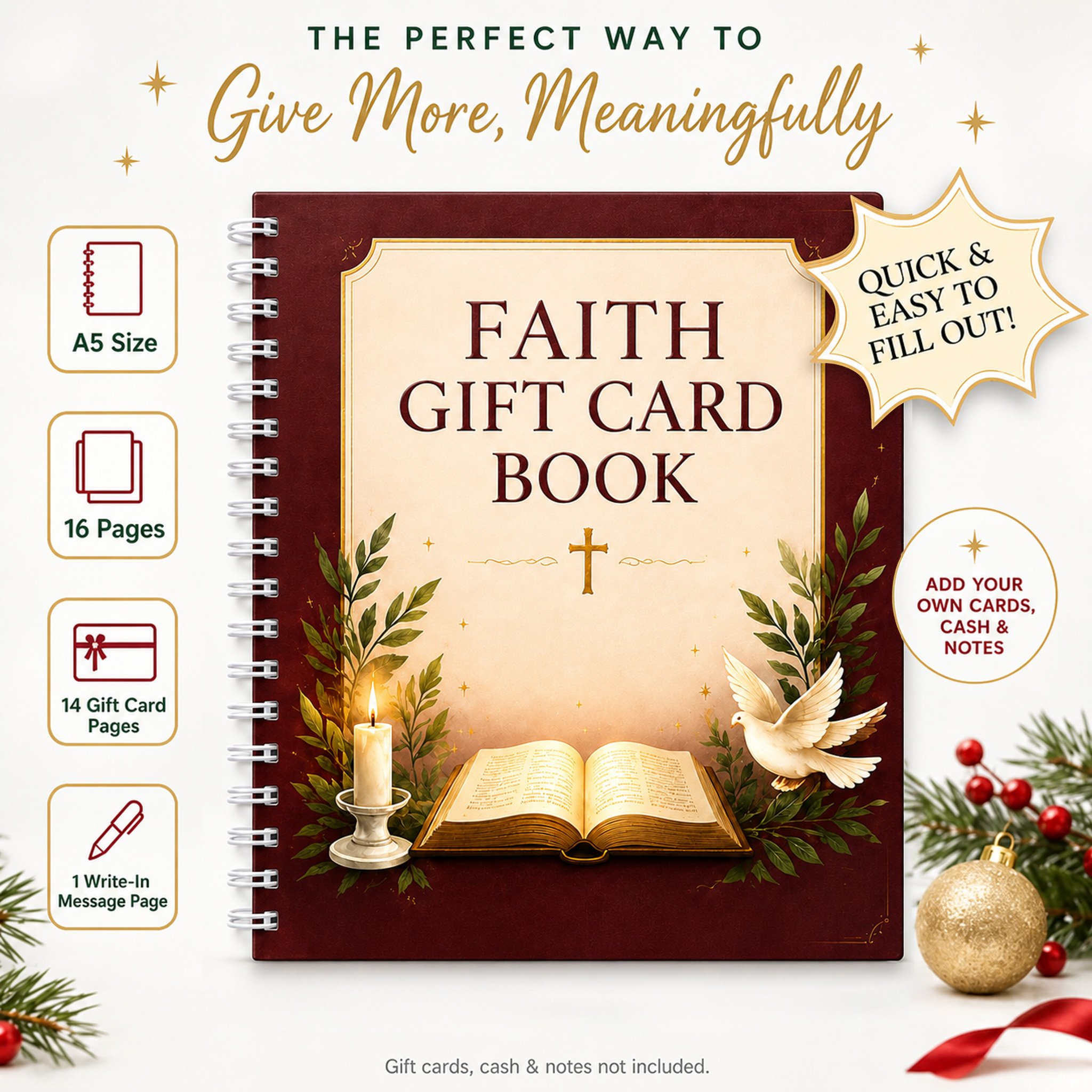 ✝️ Faith Gift Card Book – 14 Themed Pages for Meaningful Giving