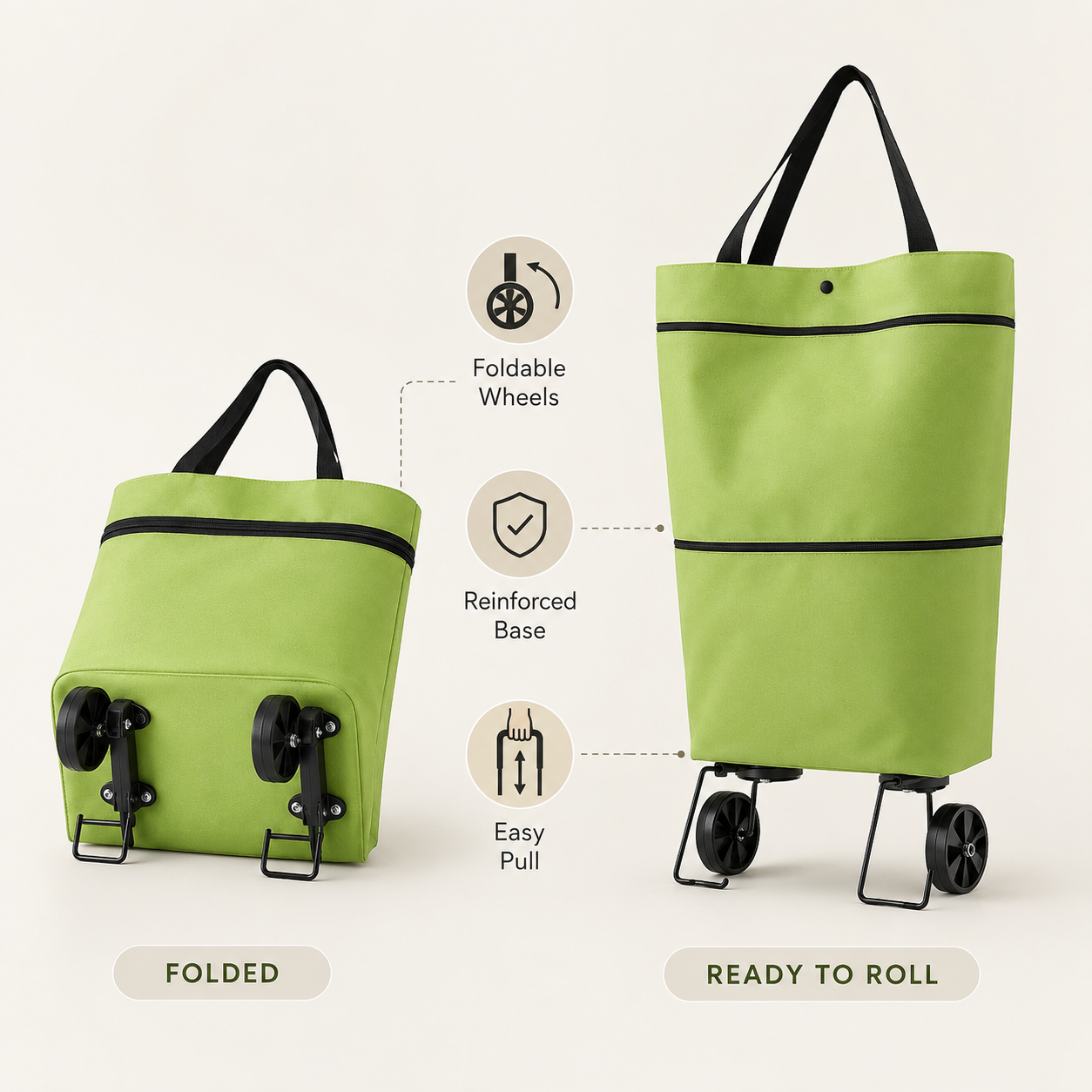 Shopping cart ready-to-roll wheel system