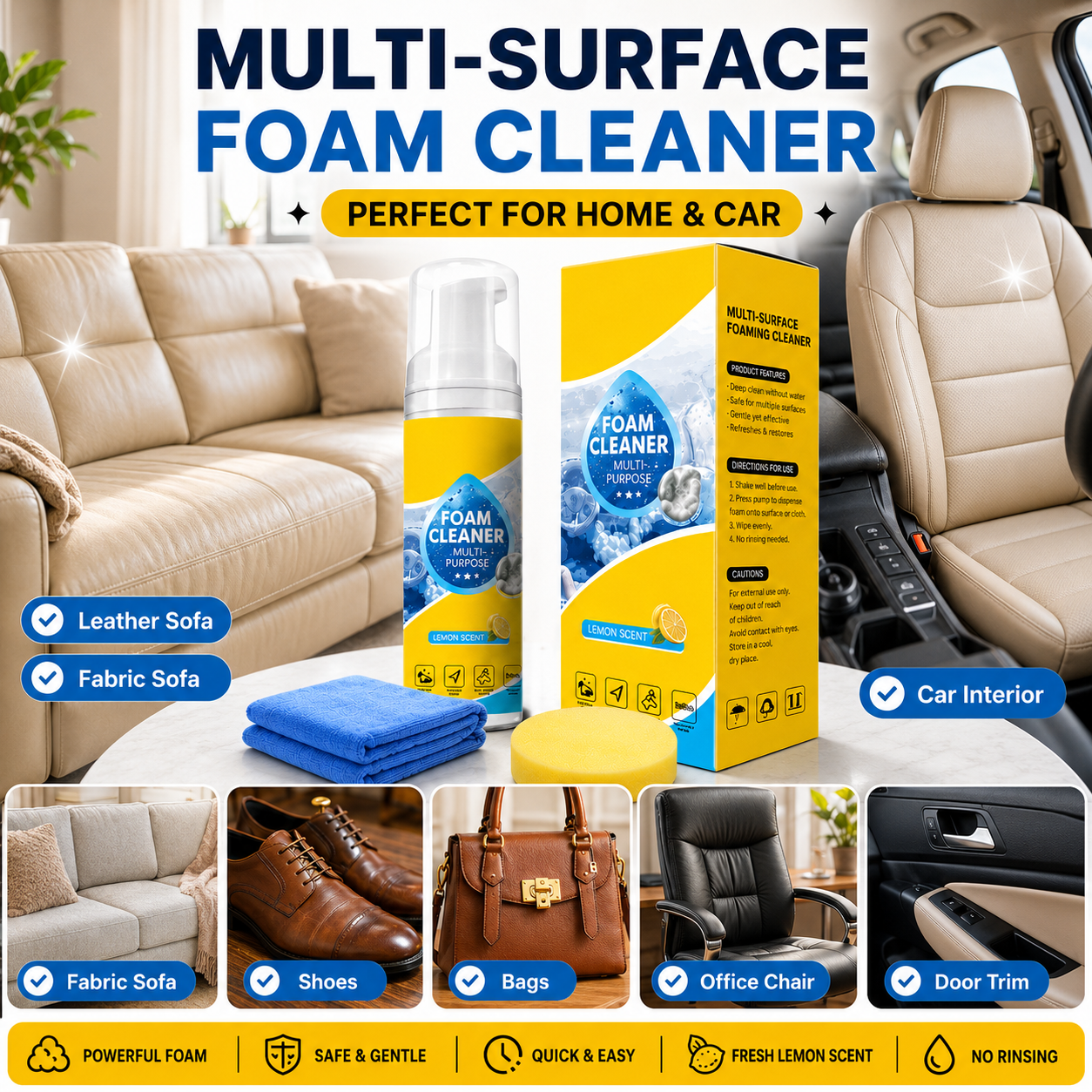 🔥 4-in-1 Multi-Enzyme Foam Cleaner For Sofa Car Interior And Home Surfaces