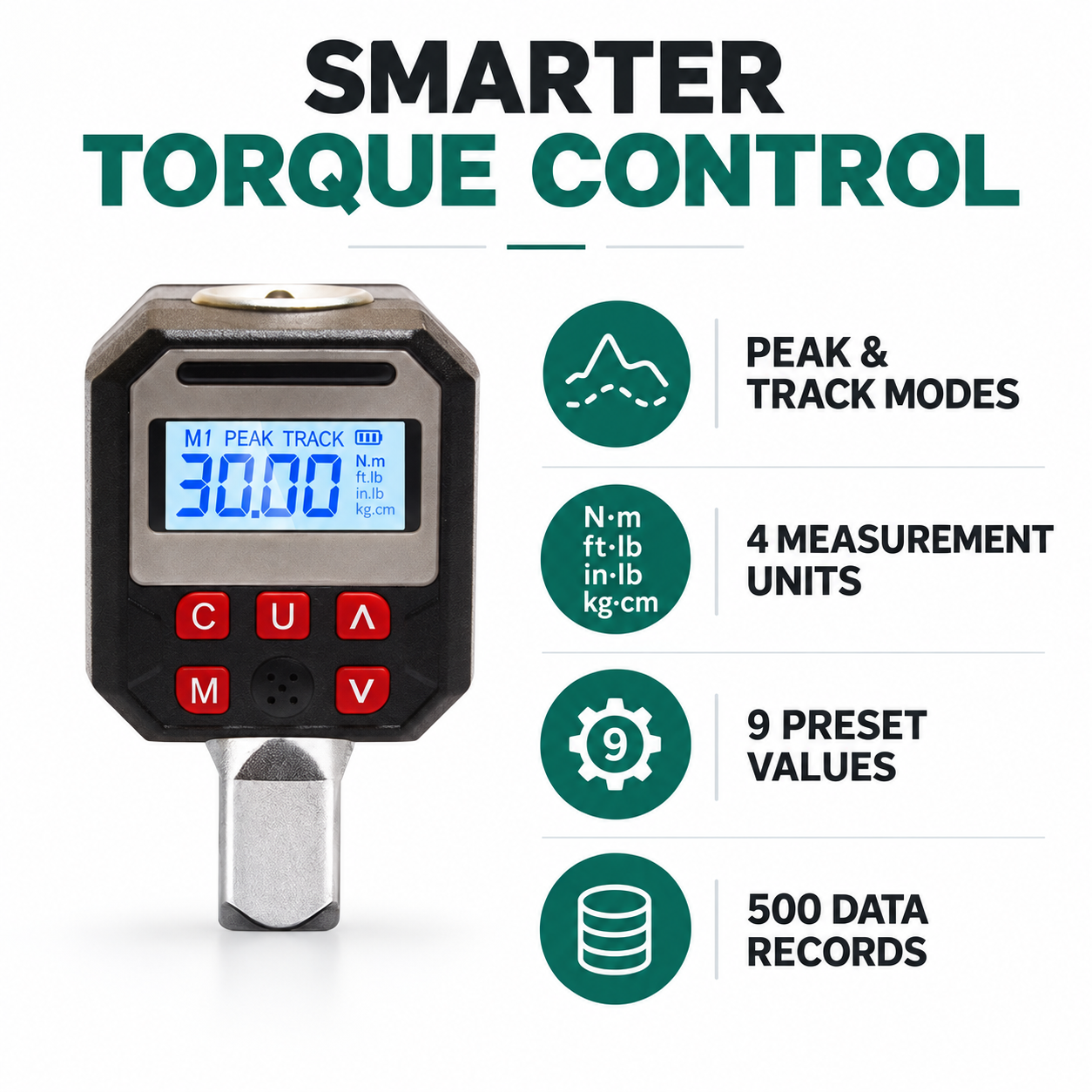 Digital torque adapter modes, measurement units, presets and data records