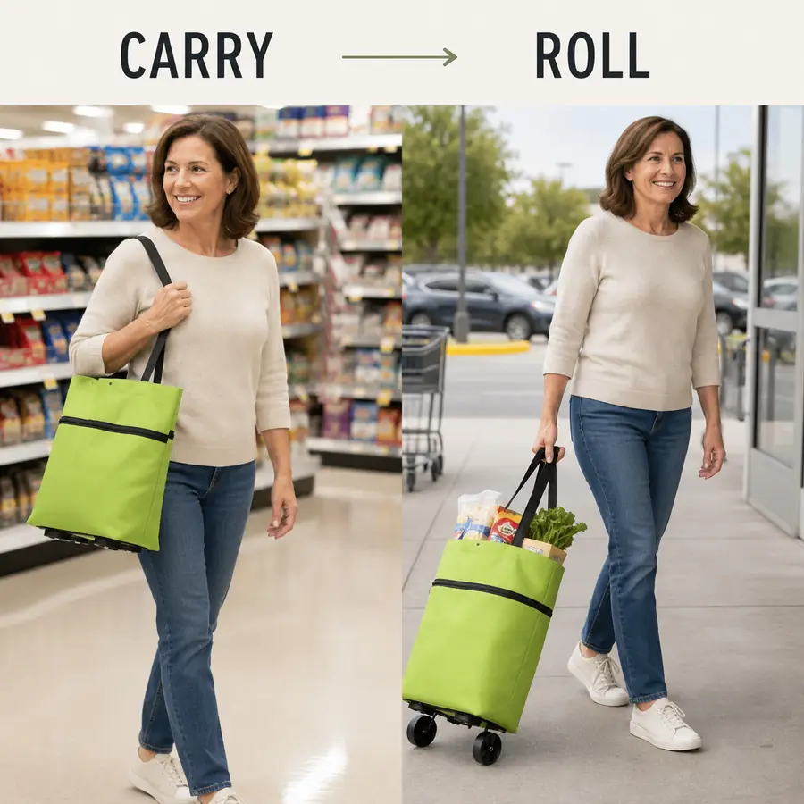Carry and roll comparison for foldable shopping cart