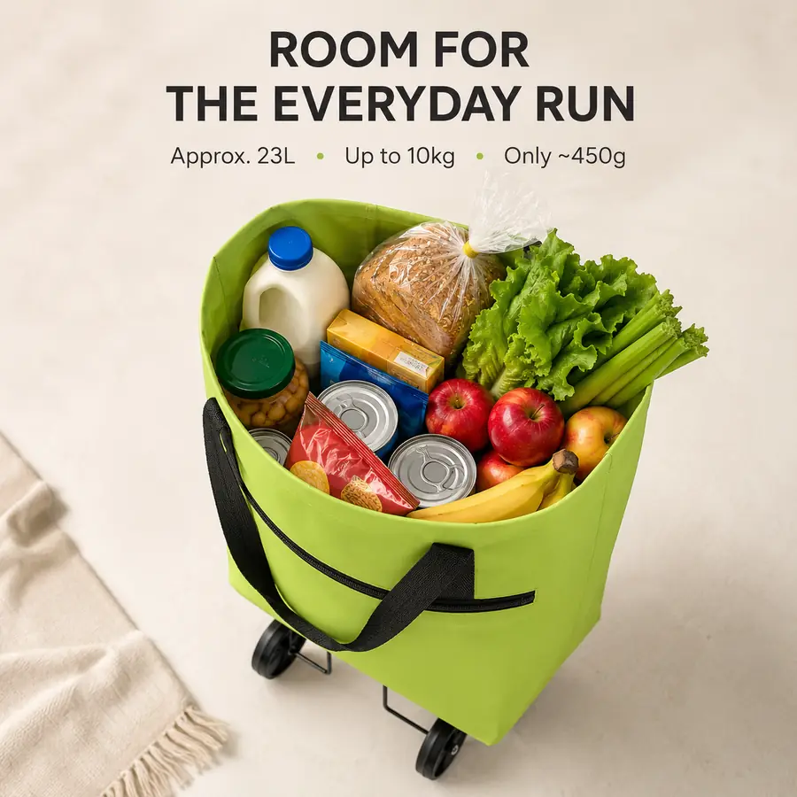 Foldable shopping cart with everyday groceries