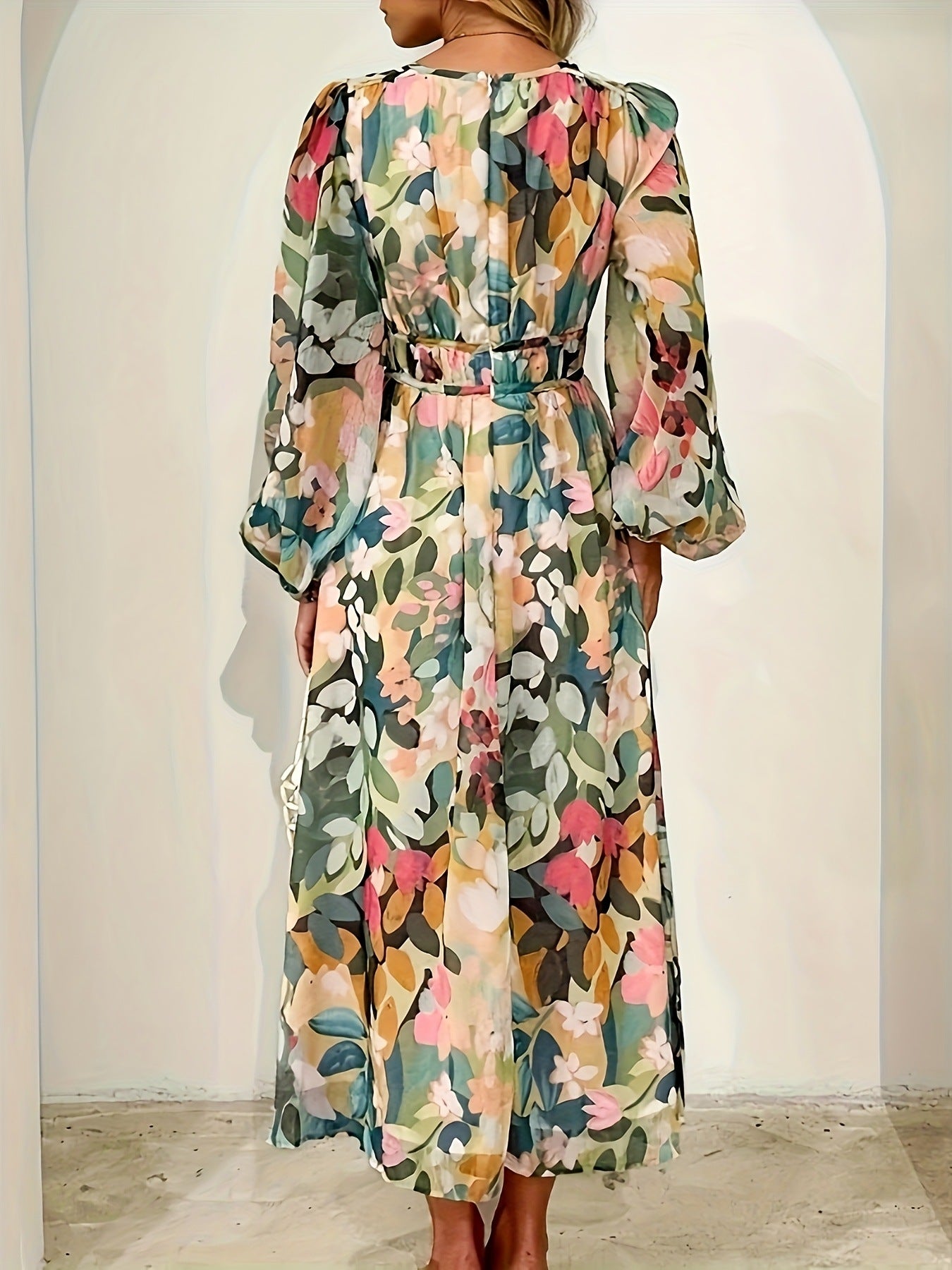 Floral Print Long Sleeve Midi Dress