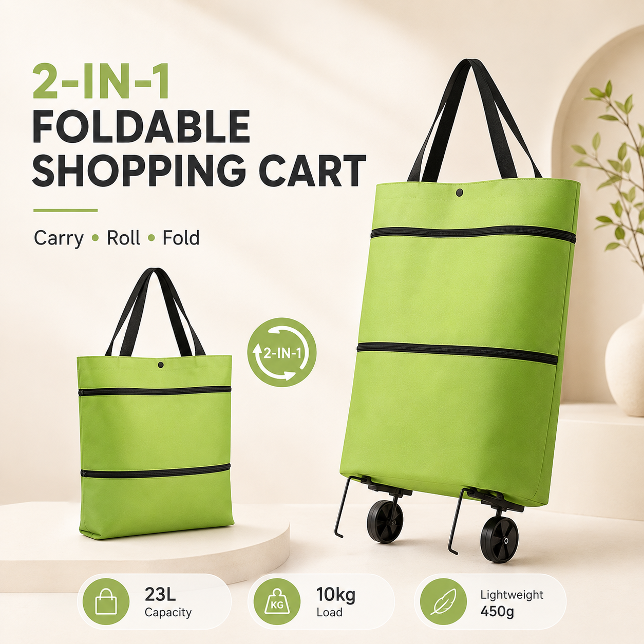 🛒2-in-1 Foldable Shopping Cart✨Portable Lightweight Grocery Trolley