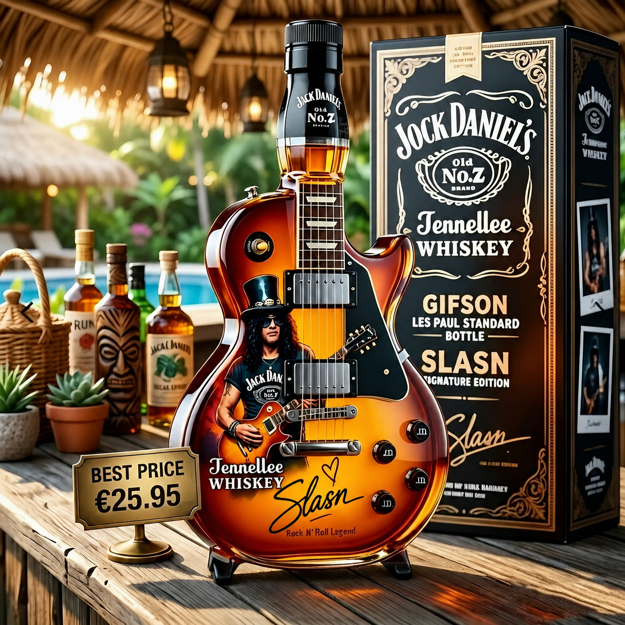 🎁 Vatertag 👨‍🎤🤘 Appetite for Rock: Spirituosenflasche in Form einer Vintage-Sunburst-Gitarre 🎸✨