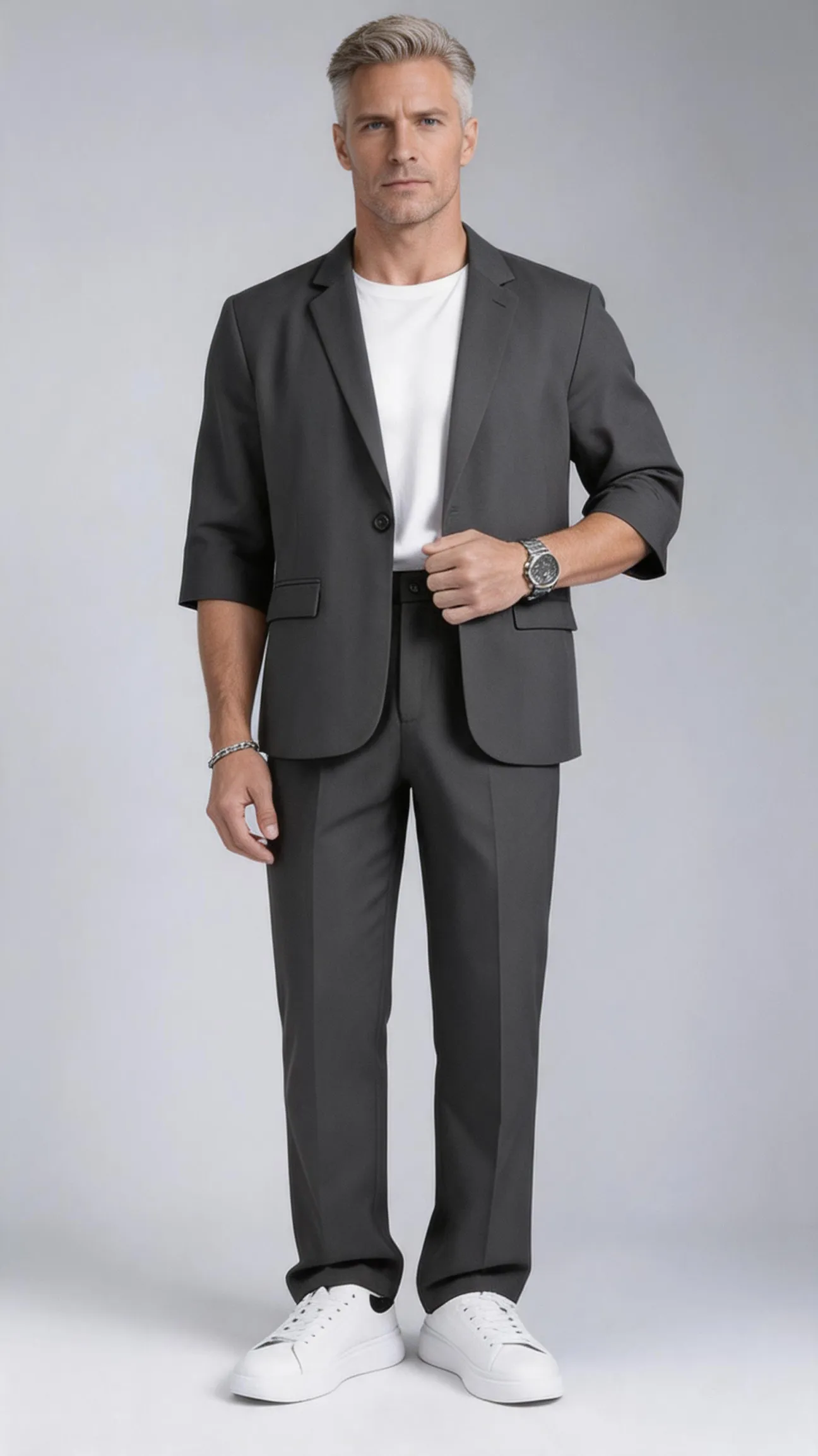 🧥 Men's 3/4 Sleeve Blazer & Trouser Two-Piece Suit Set