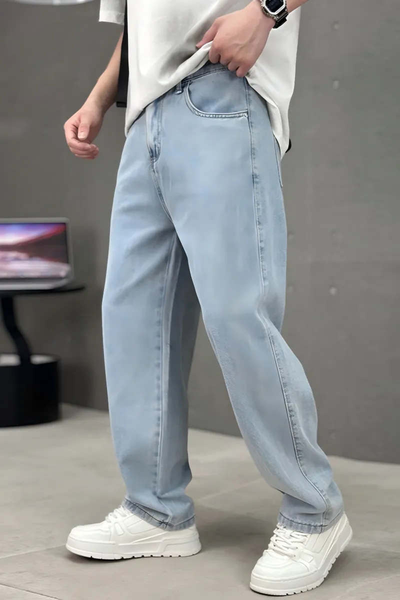 Men’s Plus Size Retro Loose Straight Denim Pants