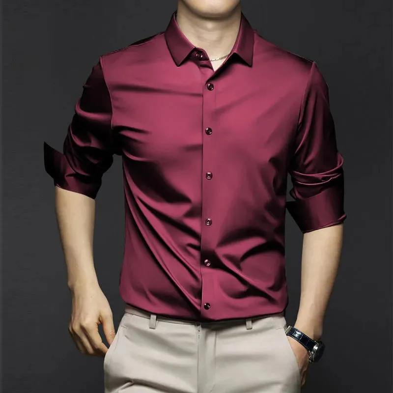 Men’s Wrinkle-Free Ice Silk Dress Shirt