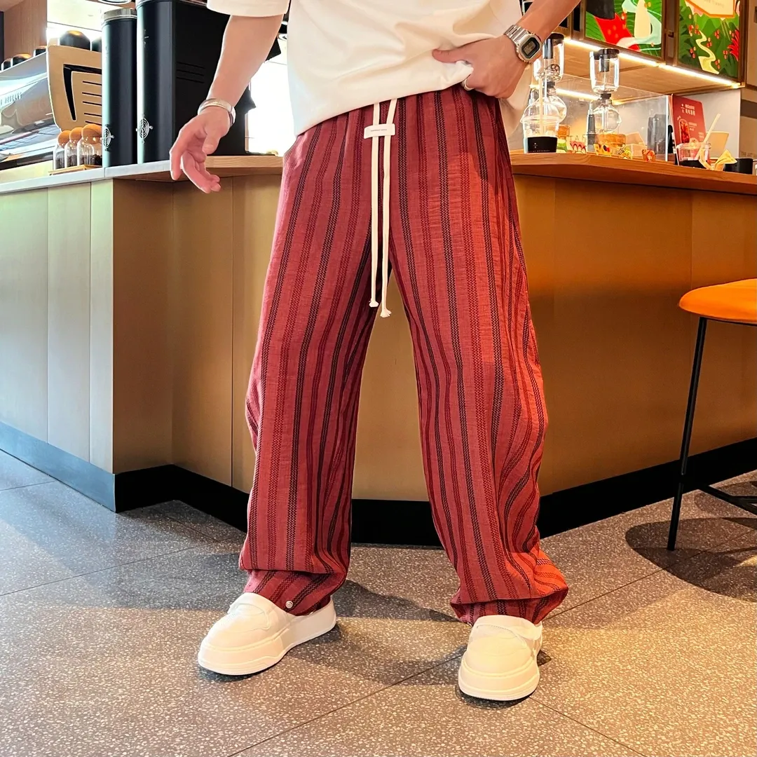Men’s Striped Wide-Leg Relaxed Casual Pants
