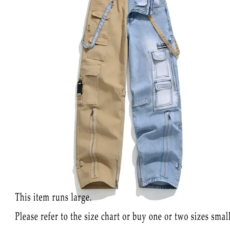 Men's Loose Straight-Leg Cargo Jeans with Contrast Zipper Pockets