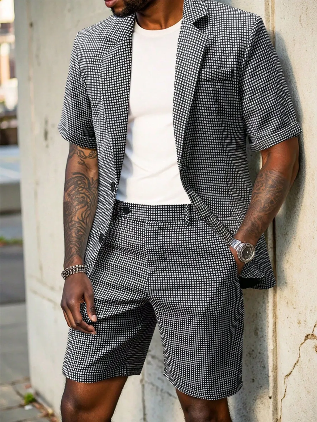 Men's Summer British Plaid Business Casual Suit Set