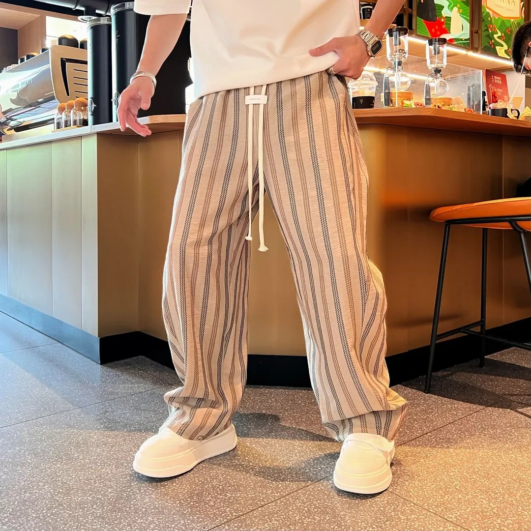 Men’s Striped Wide-Leg Relaxed Casual Pants